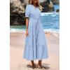 imagePRETTYGARDEN Womens Summer Midi Dress 2025 Casual Short Sleeve V Neck Buttons Belted Ruffle A Line Flowy Dress with PocketsLight Blue