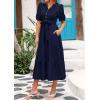 imagePRETTYGARDEN Womens Summer Midi Dress 2025 Casual Short Sleeve V Neck Buttons Belted Ruffle A Line Flowy Dress with PocketsNavy