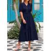 imagePRETTYGARDEN Womens Summer Midi Dress 2025 Casual Short Sleeve V Neck Buttons Belted Ruffle A Line Flowy Dress with PocketsNavy
