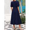 imagePRETTYGARDEN Womens Summer Midi Dress 2025 Casual Short Sleeve V Neck Buttons Belted Ruffle A Line Flowy Dress with PocketsNavy