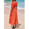 imagePRETTYGARDEN Womens Summer Midi Dress 2025 Casual Short Sleeve V Neck Buttons Belted Ruffle A Line Flowy Dress with PocketsOrange