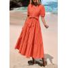 imagePRETTYGARDEN Womens Summer Midi Dress 2025 Casual Short Sleeve V Neck Buttons Belted Ruffle A Line Flowy Dress with PocketsOrange