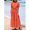 imagePRETTYGARDEN Womens Summer Midi Dress 2025 Casual Short Sleeve V Neck Buttons Belted Ruffle A Line Flowy Dress with PocketsOrange