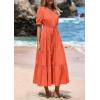 imagePRETTYGARDEN Womens Summer Midi Dress 2025 Casual Short Sleeve V Neck Buttons Belted Ruffle A Line Flowy Dress with PocketsOrange