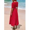 imagePRETTYGARDEN Womens Summer Midi Dress 2025 Casual Short Sleeve V Neck Buttons Belted Ruffle A Line Flowy Dress with PocketsRed