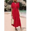 imagePRETTYGARDEN Womens Summer Midi Dress 2025 Casual Short Sleeve V Neck Buttons Belted Ruffle A Line Flowy Dress with PocketsRed