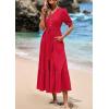 imagePRETTYGARDEN Womens Summer Midi Dress 2025 Casual Short Sleeve V Neck Buttons Belted Ruffle A Line Flowy Dress with PocketsRed