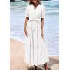imagePRETTYGARDEN Womens Summer Midi Dress 2025 Casual Short Sleeve V Neck Buttons Belted Ruffle A Line Flowy Dress with PocketsWhite