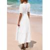 imagePRETTYGARDEN Womens Summer Midi Dress 2025 Casual Short Sleeve V Neck Buttons Belted Ruffle A Line Flowy Dress with PocketsWhite