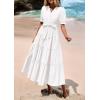 imagePRETTYGARDEN Womens Summer Midi Dress 2025 Casual Short Sleeve V Neck Buttons Belted Ruffle A Line Flowy Dress with PocketsWhite