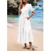 imagePRETTYGARDEN Womens Summer Midi Dress 2025 Casual Short Sleeve V Neck Buttons Belted Ruffle A Line Flowy Dress with PocketsWhite