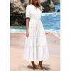 imagePRETTYGARDEN Womens Summer Midi Dress 2025 Casual Short Sleeve V Neck Buttons Belted Ruffle A Line Flowy Dress with PocketsWhite
