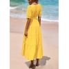 imagePRETTYGARDEN Womens Summer Midi Dress 2025 Casual Short Sleeve V Neck Buttons Belted Ruffle A Line Flowy Dress with PocketsYellow