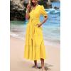 imagePRETTYGARDEN Womens Summer Midi Dress 2025 Casual Short Sleeve V Neck Buttons Belted Ruffle A Line Flowy Dress with PocketsYellow