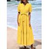imagePRETTYGARDEN Womens Summer Midi Dress 2025 Casual Short Sleeve V Neck Buttons Belted Ruffle A Line Flowy Dress with PocketsYellow