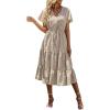 imagePRETTYGARDEN Floral Dress for Women 2025 Summer Casual Short Sleeve Maxi Dresses V Neck Tiered Flowy Boho Beach SundressApricot Leopard