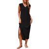 imagePRETTYGARDEN Womens 2025 Summer Casual Maxi Dresses Ribbed Knit Sleeveless V Neck 2 Piece Outfits with Slip Under DressBlack