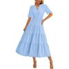 imagePRETTYGARDEN Womens Casual Summer Midi Dress 2025 Spring Short Sleeve V Neck Tiered Flowy Beach Vacation Dress with PocketsLight Blue