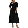imagePRETTYGARDEN Womens Summer Midi Dress 2025 Casual Short Sleeve V Neck Buttons Belted Ruffle A Line Flowy Dress with PocketsBlack