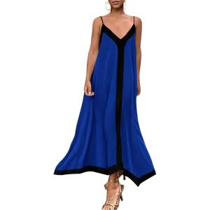 imagePRETTYGARDEN Womens 2025 Summer Maxi Dress Sleeveless V Neck Spaghetti Strap Flowy Elegant Holiday Party DressesRoyal Blue