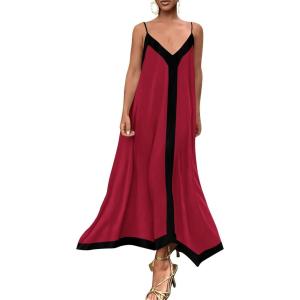 imagePRETTYGARDEN Womens 2025 Summer Maxi Dress Sleeveless V Neck Spaghetti Strap Flowy Elegant Holiday Party DressesWine Red
