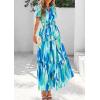 imagePRETTYGARDEN Womens 2025 Summer Boho Maxi Dresses Floral Short Sleeve V Neck A Line Tiered Flowy Long Beach Vacation DressBlue