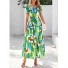 imagePRETTYGARDEN Womens 2025 Summer Boho Maxi Dresses Floral Short Sleeve V Neck A Line Tiered Flowy Long Beach Vacation DressGreen