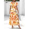 imagePRETTYGARDEN Womens 2025 Summer Boho Maxi Dresses Floral Short Sleeve V Neck A Line Tiered Flowy Long Beach Vacation DressPink Watercolour