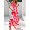 imagePRETTYGARDEN Womens 2025 Summer Boho Maxi Dresses Floral Short Sleeve V Neck A Line Tiered Flowy Long Beach Vacation DressRed