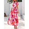 imagePRETTYGARDEN Womens 2025 Summer Boho Maxi Dresses Floral Short Sleeve V Neck A Line Tiered Flowy Long Beach Vacation DressRed