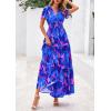 imagePRETTYGARDEN Womens 2025 Summer Boho Maxi Dresses Floral Short Sleeve V Neck A Line Tiered Flowy Long Beach Vacation DressRoyal Blue