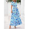 imagePRETTYGARDEN Womens 2025 Summer Boho Maxi Dresses Floral Short Sleeve V Neck A Line Tiered Flowy Long Beach Vacation DressWhite Blue Floral