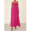 imagePRETTYGARDEN Womens Strapless Wedding Guest Dresses 2025 Summer Trendy Elegant Smocked Tube Top Maxi Long Flowy SundressRose Red