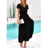 imagePRETTYGARDEN Womens Summer Maxi Dresses 2025 Trendy Casual Button V Neck Ruffle Cap Sleeve Long Flowy Pleated DressBlack