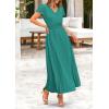 imagePRETTYGARDEN Womens Summer Maxi Dresses 2025 Trendy Casual Button V Neck Ruffle Cap Sleeve Long Flowy Pleated DressBlue Green