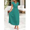 imagePRETTYGARDEN Womens Summer Maxi Dresses 2025 Trendy Casual Button V Neck Ruffle Cap Sleeve Long Flowy Pleated DressBlue Green