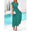 imagePRETTYGARDEN Womens Summer Maxi Dresses 2025 Trendy Casual Button V Neck Ruffle Cap Sleeve Long Flowy Pleated DressBlue Green