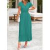 imagePRETTYGARDEN Womens Summer Maxi Dresses 2025 Trendy Casual Button V Neck Ruffle Cap Sleeve Long Flowy Pleated DressBlue Green