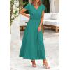 imagePRETTYGARDEN Womens Summer Maxi Dresses 2025 Trendy Casual Button V Neck Ruffle Cap Sleeve Long Flowy Pleated DressBlue Green