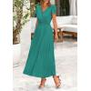 imagePRETTYGARDEN Womens Summer Maxi Dresses 2025 Trendy Casual Button V Neck Ruffle Cap Sleeve Long Flowy Pleated DressBlue Green