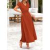 imagePRETTYGARDEN Womens Summer Maxi Dresses 2025 Trendy Casual Button V Neck Ruffle Cap Sleeve Long Flowy Pleated DressBrick Red