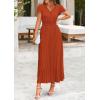 imagePRETTYGARDEN Womens Summer Maxi Dresses 2025 Trendy Casual Button V Neck Ruffle Cap Sleeve Long Flowy Pleated DressBrick Red