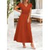 imagePRETTYGARDEN Womens Summer Maxi Dresses 2025 Trendy Casual Button V Neck Ruffle Cap Sleeve Long Flowy Pleated DressBrick Red