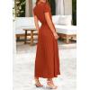 imagePRETTYGARDEN Womens Summer Maxi Dresses 2025 Trendy Casual Button V Neck Ruffle Cap Sleeve Long Flowy Pleated DressBrick Red