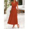 imagePRETTYGARDEN Womens Summer Maxi Dresses 2025 Trendy Casual Button V Neck Ruffle Cap Sleeve Long Flowy Pleated DressBrick Red