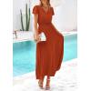imagePRETTYGARDEN Womens Summer Maxi Dresses 2025 Trendy Casual Button V Neck Ruffle Cap Sleeve Long Flowy Pleated DressBrick Red