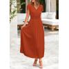 imagePRETTYGARDEN Womens Summer Maxi Dresses 2025 Trendy Casual Button V Neck Ruffle Cap Sleeve Long Flowy Pleated DressBrick Red