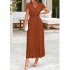 imagePRETTYGARDEN Womens Summer Maxi Dresses 2025 Trendy Casual Button V Neck Ruffle Cap Sleeve Long Flowy Pleated DressBrown