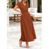 imagePRETTYGARDEN Womens Summer Maxi Dresses 2025 Trendy Casual Button V Neck Ruffle Cap Sleeve Long Flowy Pleated DressBrown