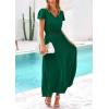 imagePRETTYGARDEN Womens Summer Maxi Dresses 2025 Trendy Casual Button V Neck Ruffle Cap Sleeve Long Flowy Pleated DressDark Green